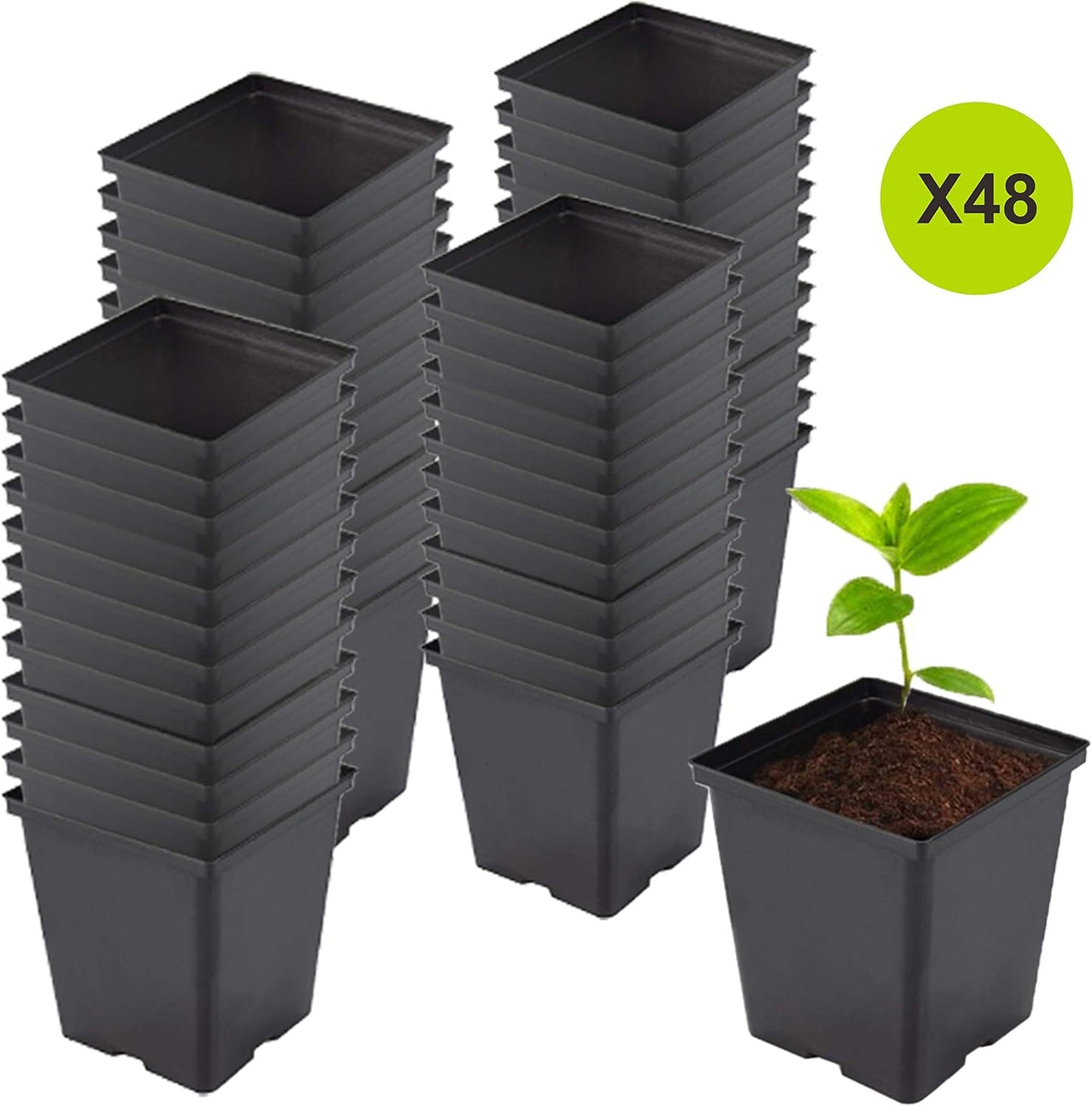 Macetas cuadradas plástico 0.5gal reutilizables con drenaje