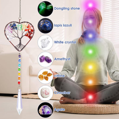 Atrapasoles corazón arcoíris árbol cristal chakras decoración