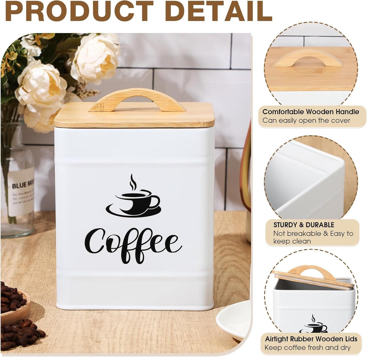 Contenedor café 40oz hierro tapa bambú almacenamiento té