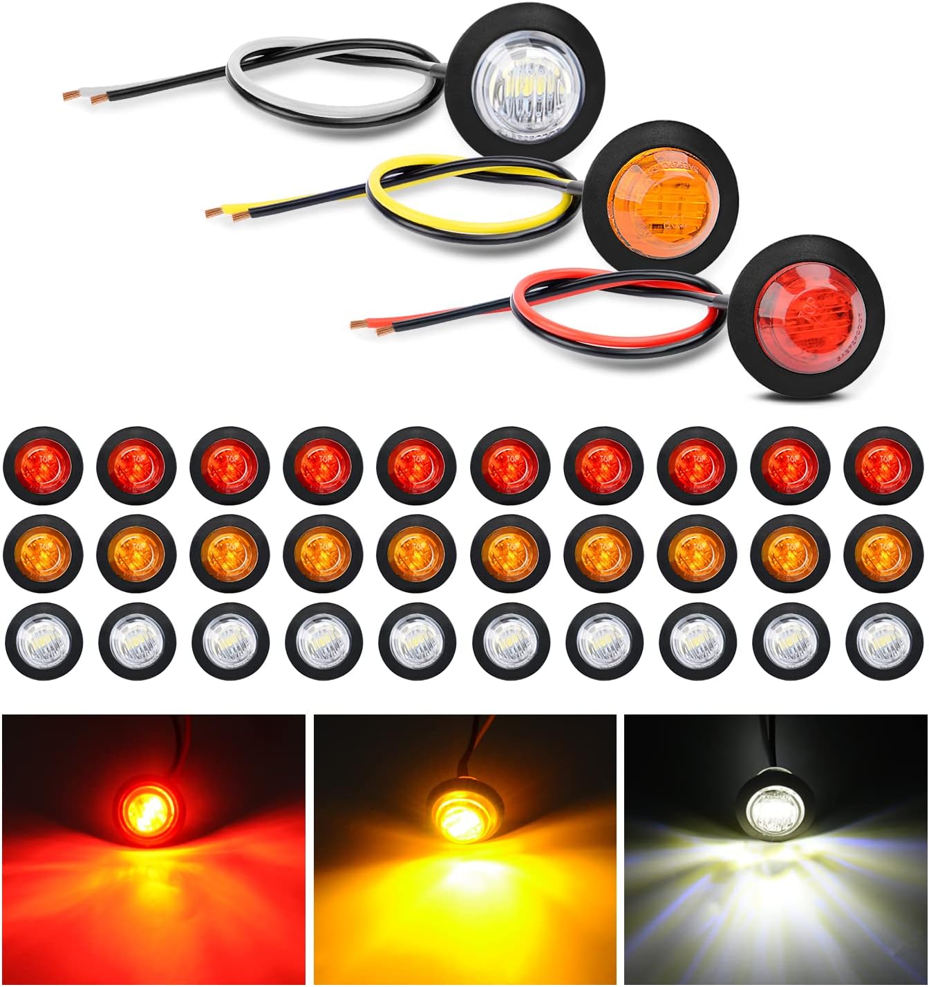 30 Pzas Luces LED Redondas 3/4" para Camión RV Coche