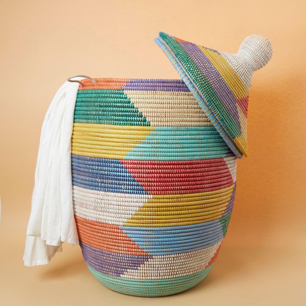 Cesta decorativa tejida a mano Senegal 20x26pulg