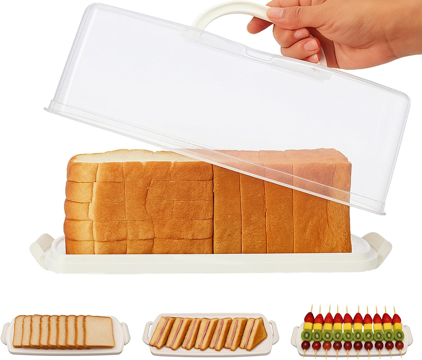 Caja pan rectangular plástico tapa transparente portátil