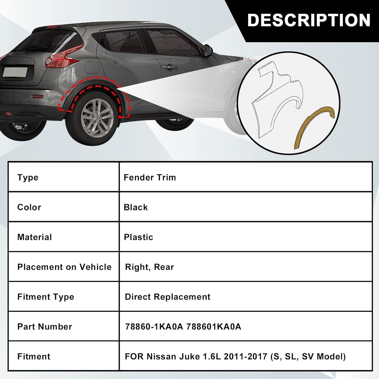 Moldura arco rueda trasera derecha Nissan Juke 78860-1KA0A