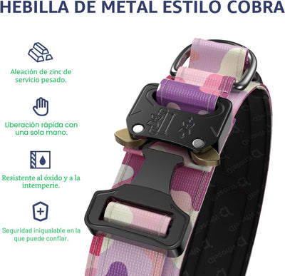 Collar táctico perro ajustable metal duradero cuero mango