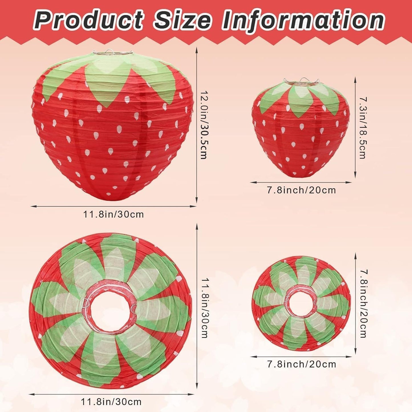 Faroles fresa colgantes 8 y 12pulg decoración fiesta rojo