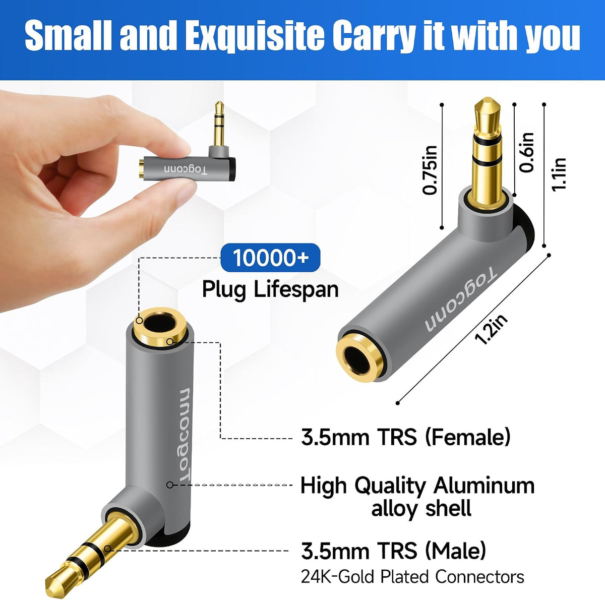 Adaptador audio 3,5 mm 90 grados 2 ud macho a hembra estéreo