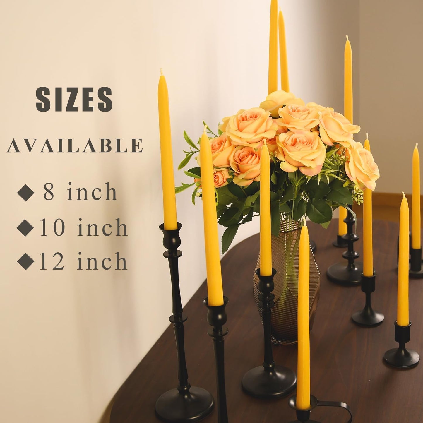 24 Velas Cónicas Cera Abeja Orgánica 12pulg Amarillo