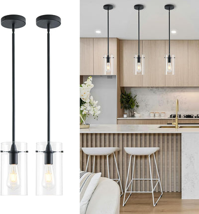 2 Luces Colgantes Isla Cocina Cristal Negro Mate