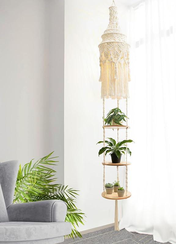 Estante colgante macramé algodón 3 niveles decoración