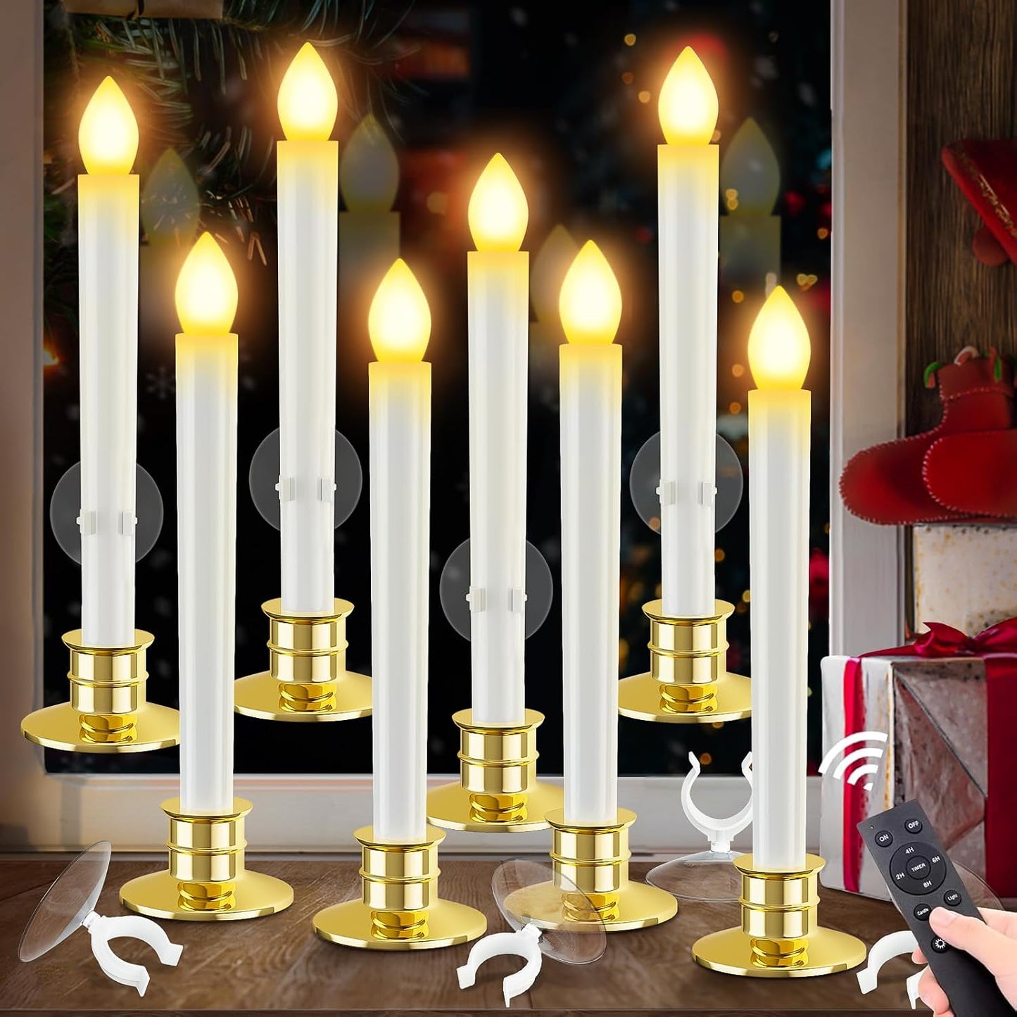 8 Velas Navideñas con Temporizador Led Control Remoto