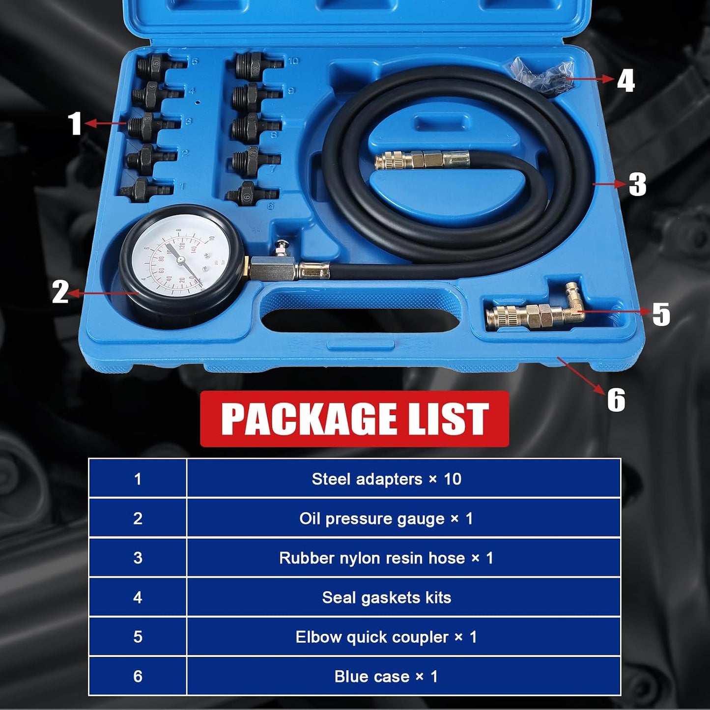Kit medidor presión aceite motor 0-140 PSI con adaptadores