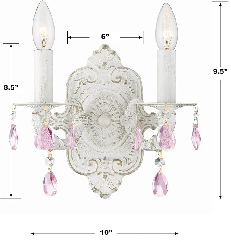Aplique cristal rosa claro blanco antiguo 2 luces