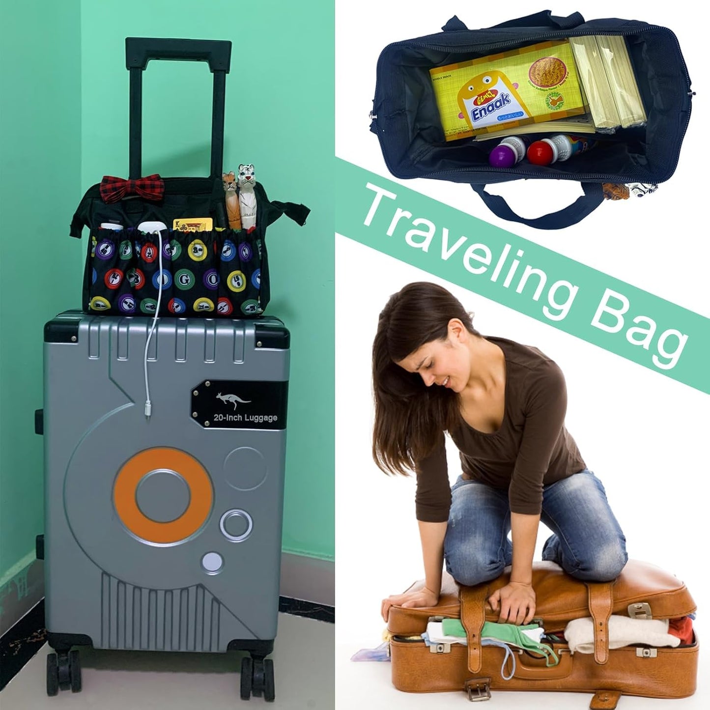 Bolsa tejida ganchillo 8 bolsillos viaje