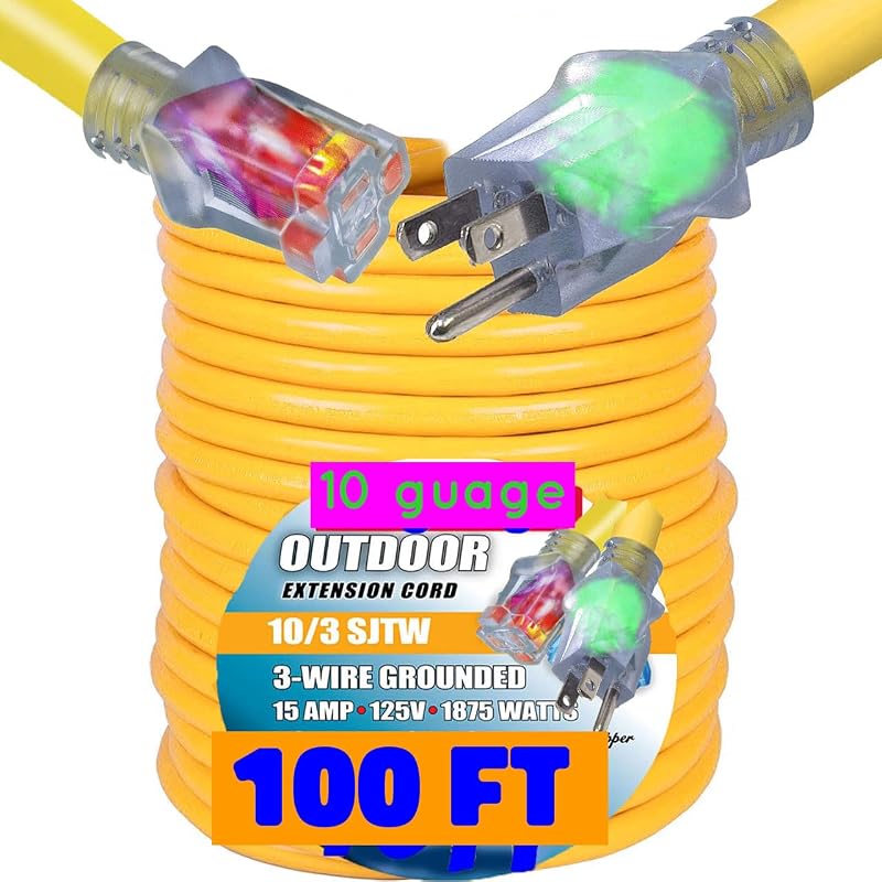 Cable extensión 100ft 15A enchufe 10/3 grado contratista