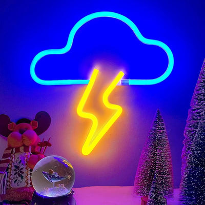 Letrero neón nube relámpago colgante con USB para decoración
