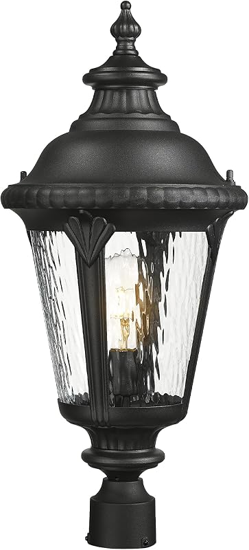 Lámpara poste 25pulg vidrio ondulado impermeable negro patio