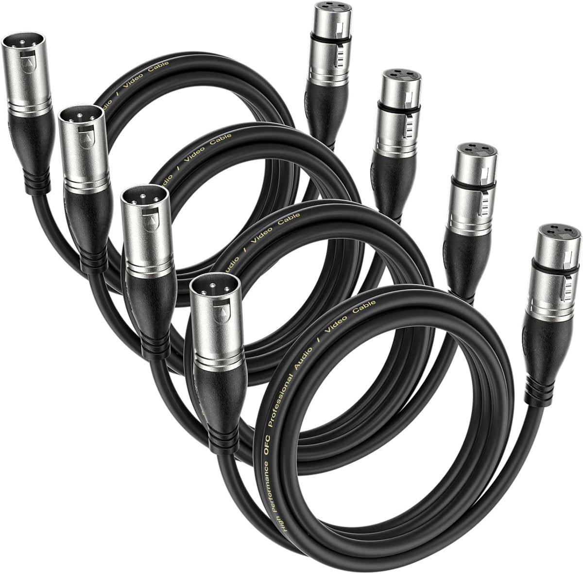 4 Cables XLR 3ft Micrófono Equilibrado Negro