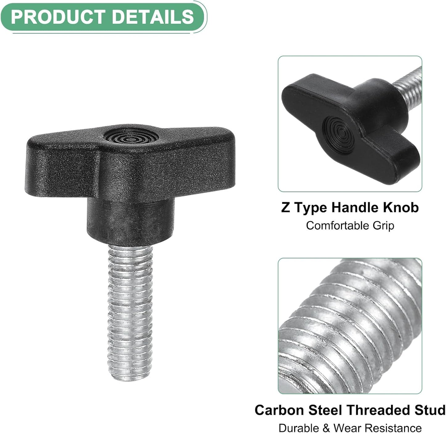 20 Pomos T M8x20mm Plástico Negro Carpintería
