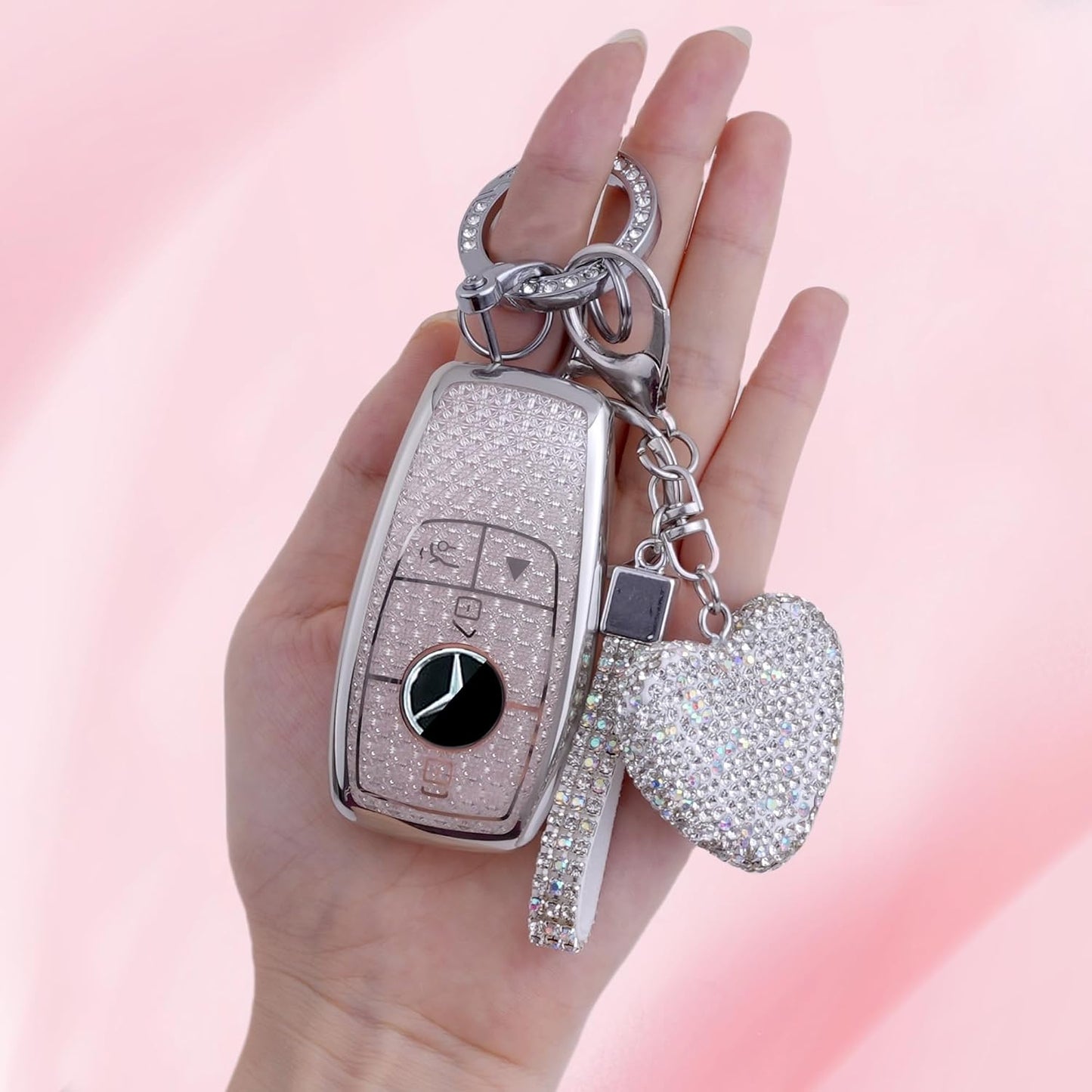 Funda llavero Mercedes con llavero plateado