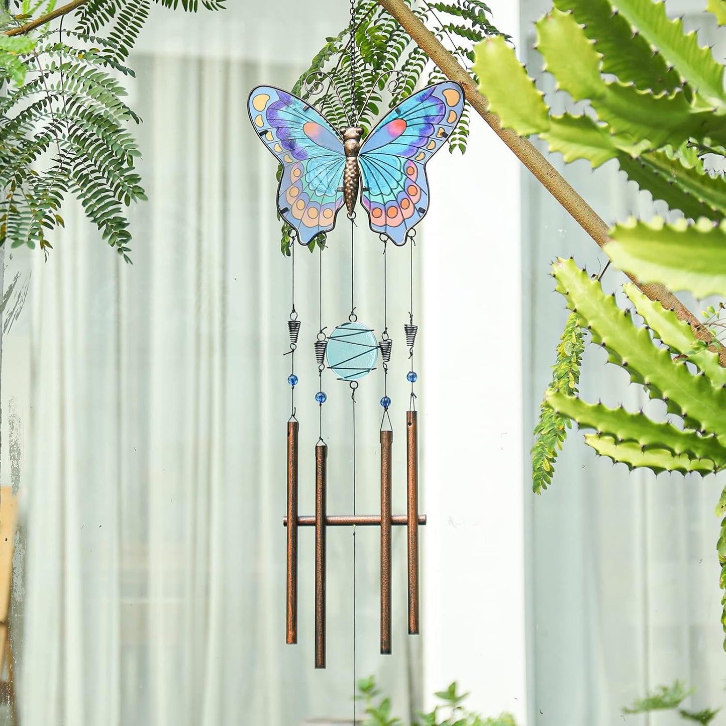 Campanillas viento mariposa cristal alas coloridas 40"