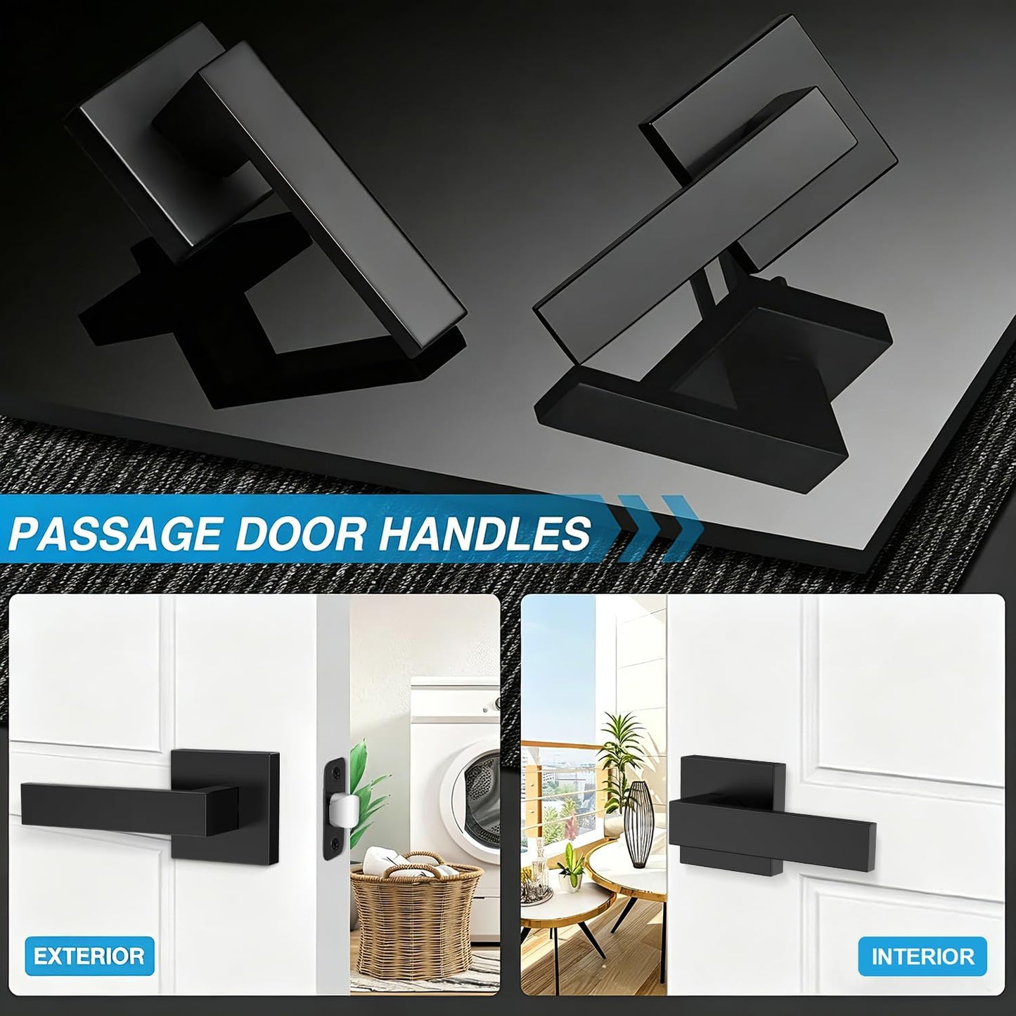 10 Manijas Puerta Negro Mate Cuadradas Resistentes