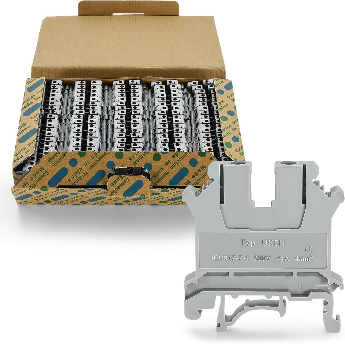 Bloques terminal riel din uk-5n 800v 24-10awg 0.157pulg
