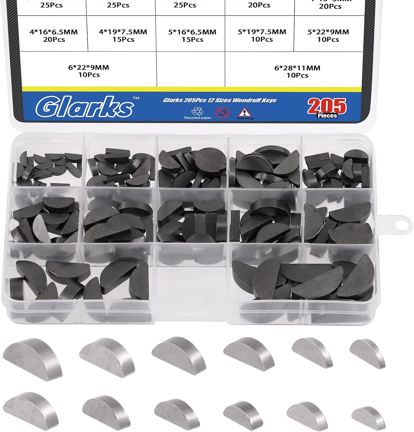 Set llaves acero carbono 205uds 12 tamaños industria