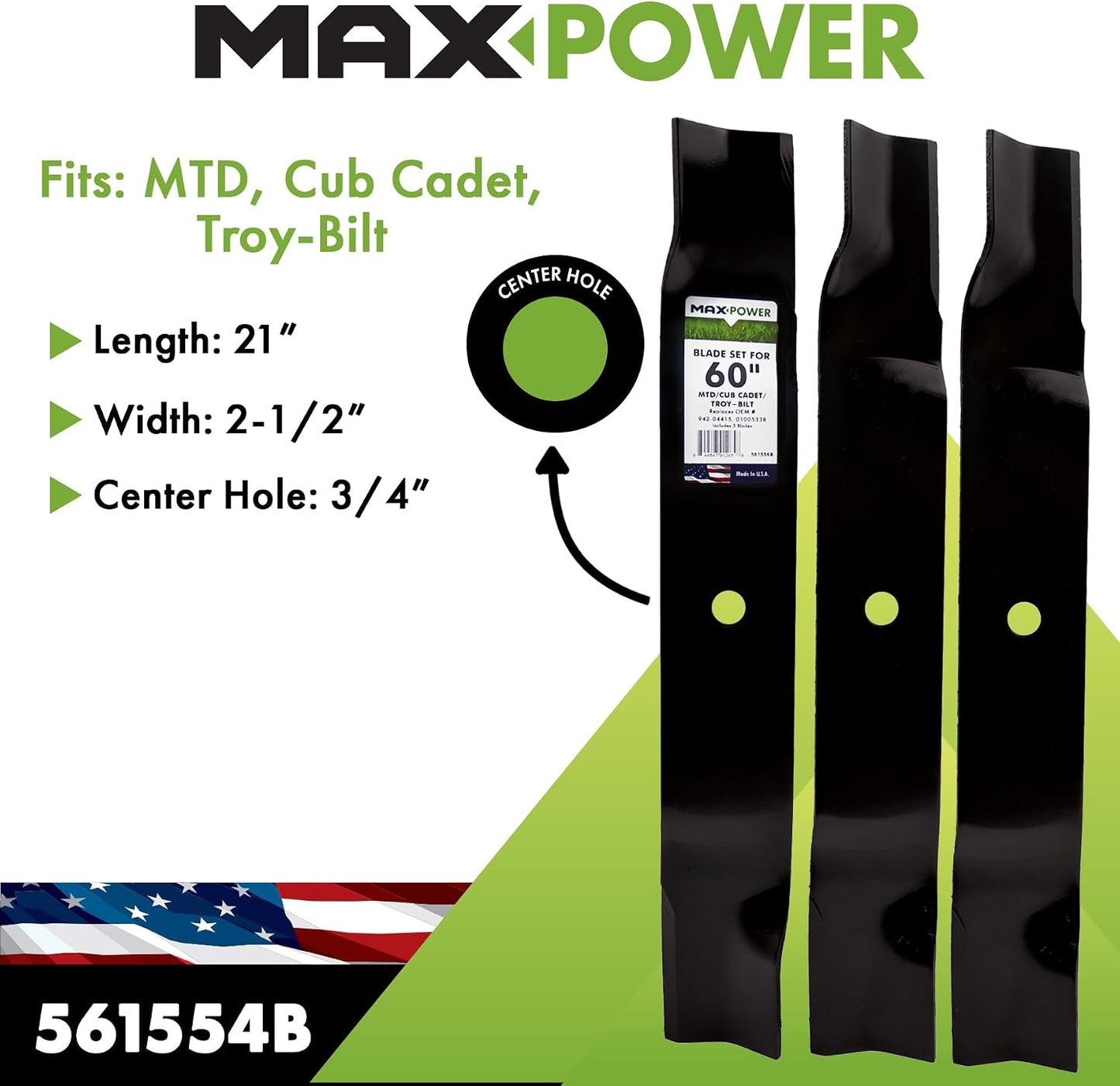Set 3 cuchillas corte MTD Cub Cadet Troy-Bilt negro