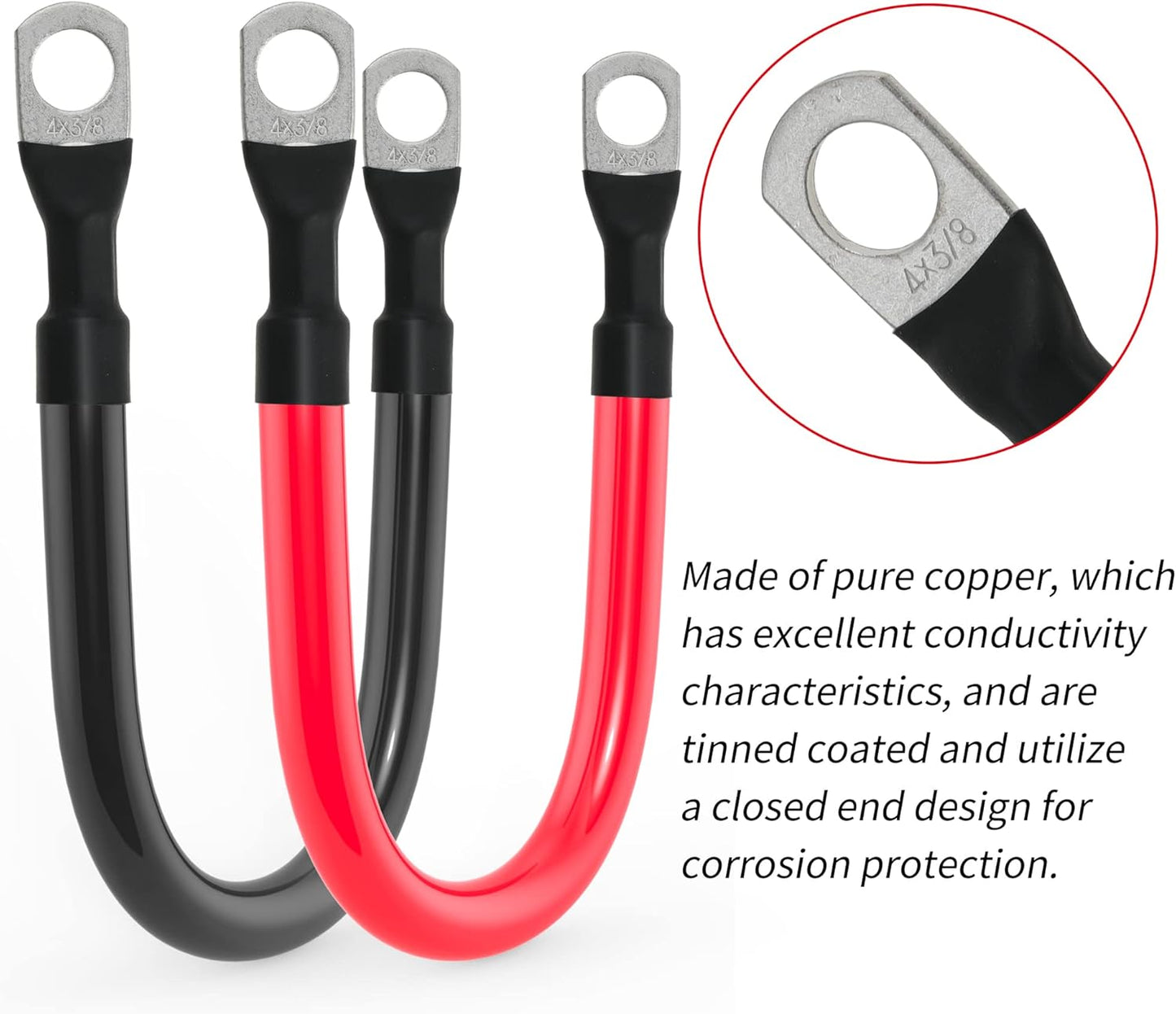 Cable batería 4AWG cobre puro 3/8pulg terminales set inversor