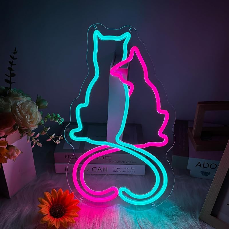 Letrero neón dos gatos led usb para niñas dormitorio
