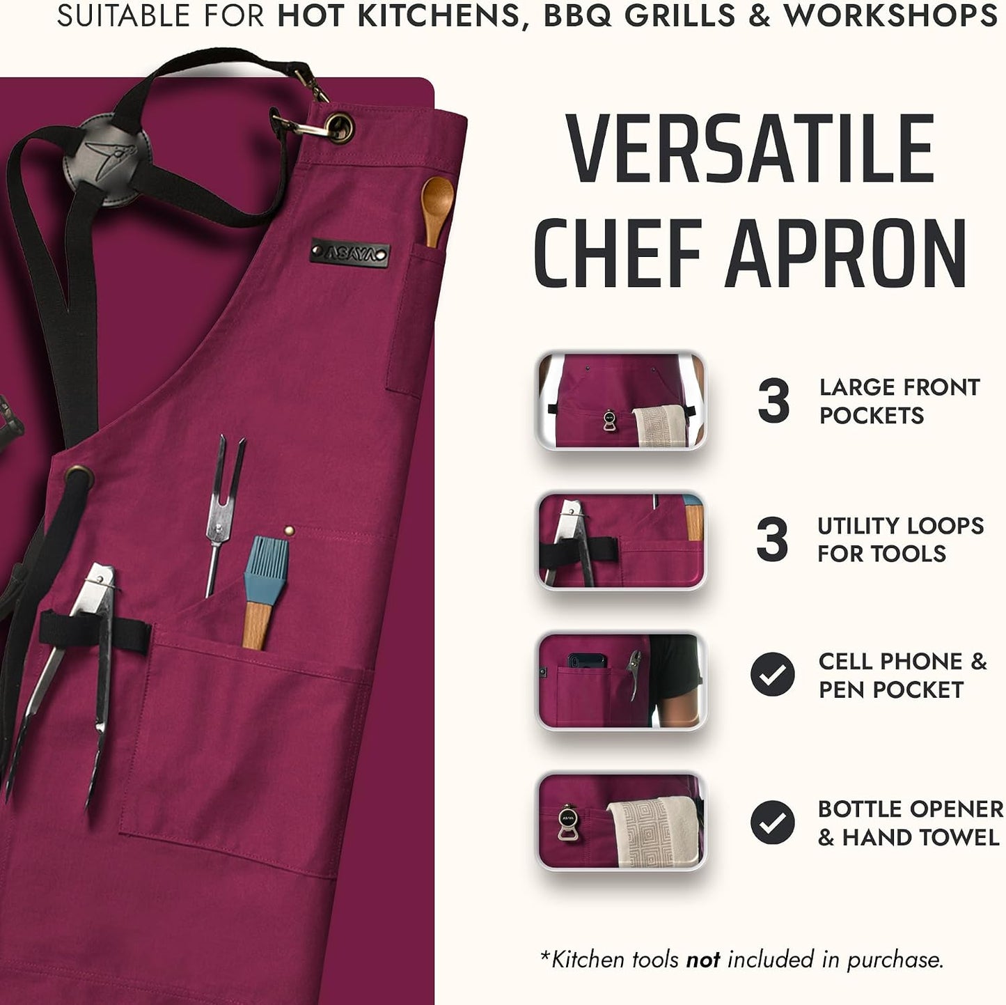 Delantal chef lona algodón 10oz con abrebotellas y toalla