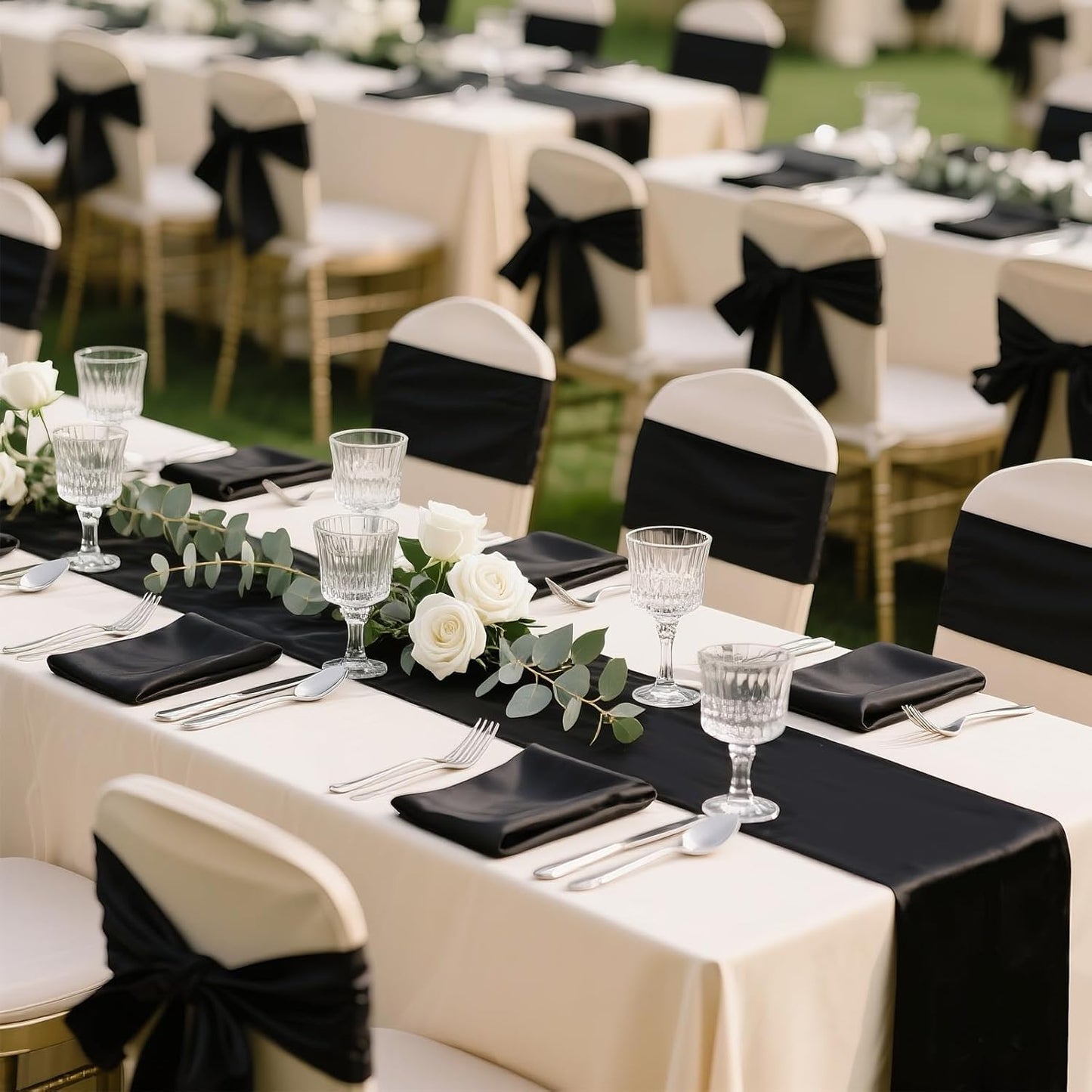 2 Caminos Mesa Satén Negro 12x108pulg Decoración Boda Banquete