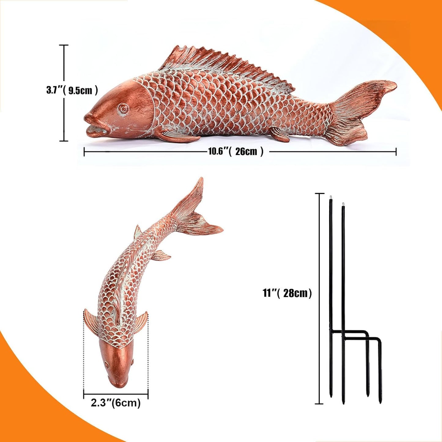 2 Pzas Escultura Pez Koi Cobre Antiguo para Jardín Estanque