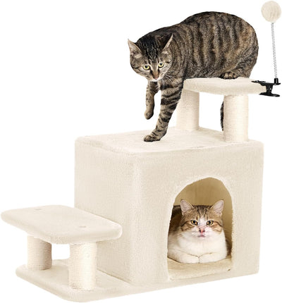 Escalera para mascotas con poste rascador gatos beige