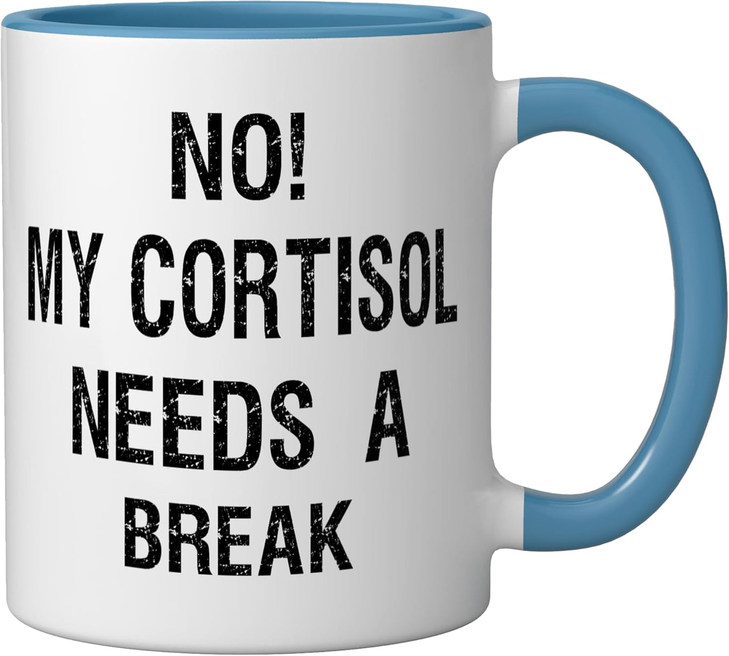 Taza Cerámica Cortisol Level Text Only Meme Azul Blanco