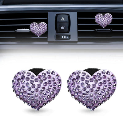2 Pzas Dijes Corazón Cristal Ventilación Coche Morado