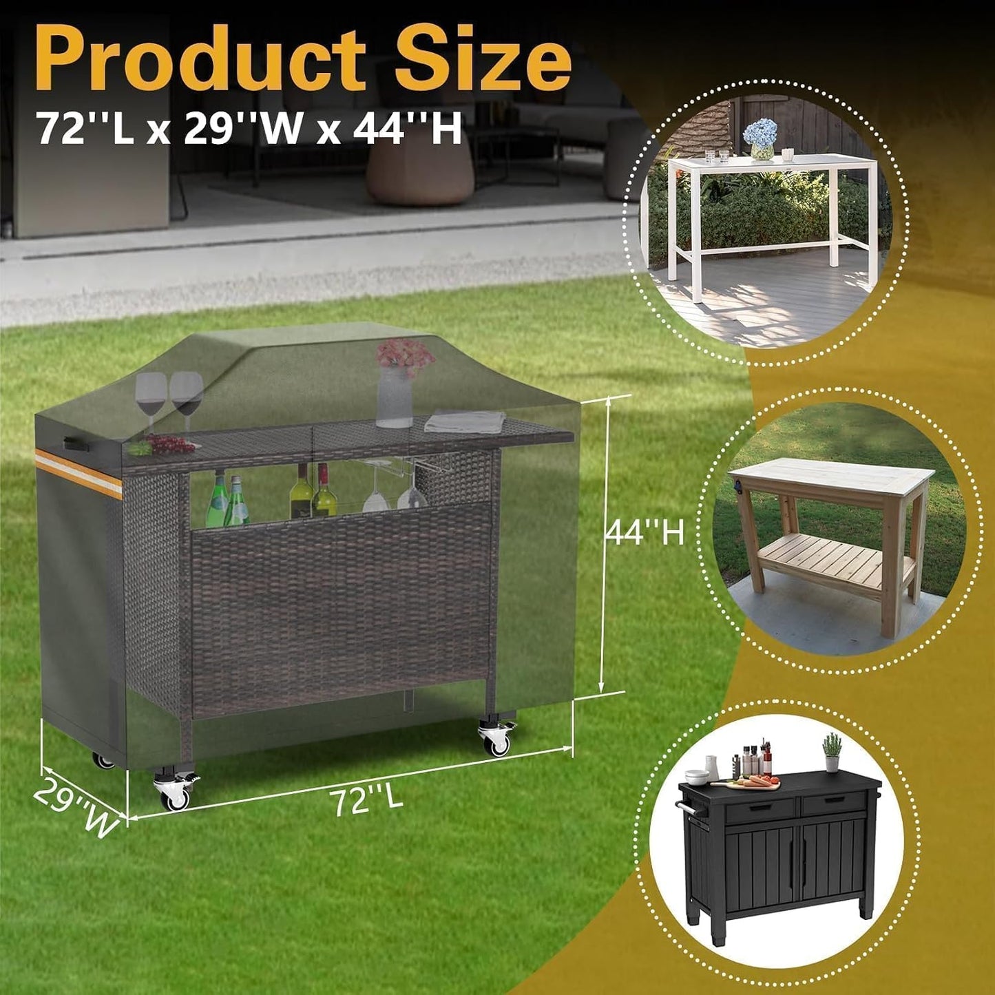 Cubierta protectora para mesa bar exterior 72x29x44pulg