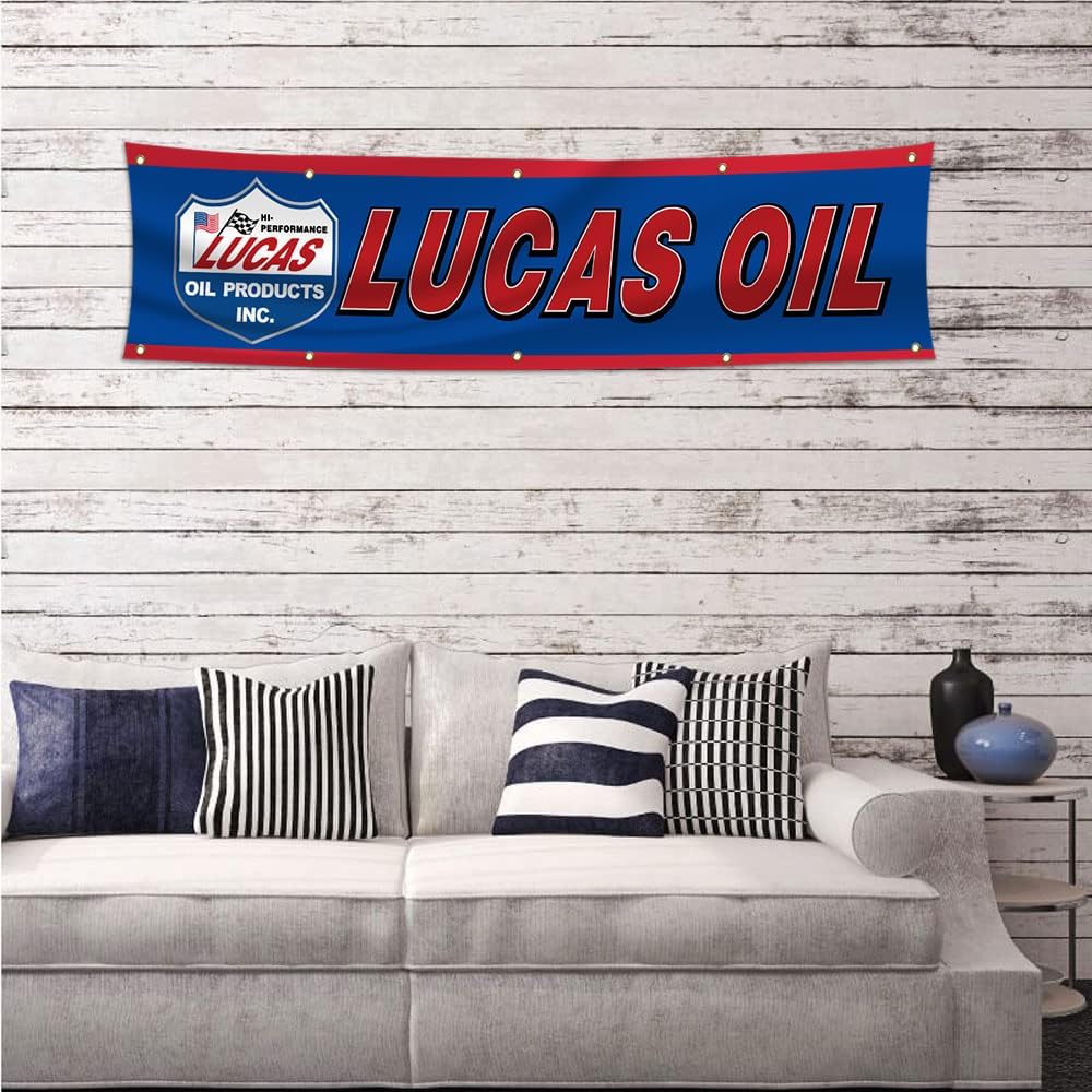 Bandera aceite Lucas 2x8ft decoración garaje carreras