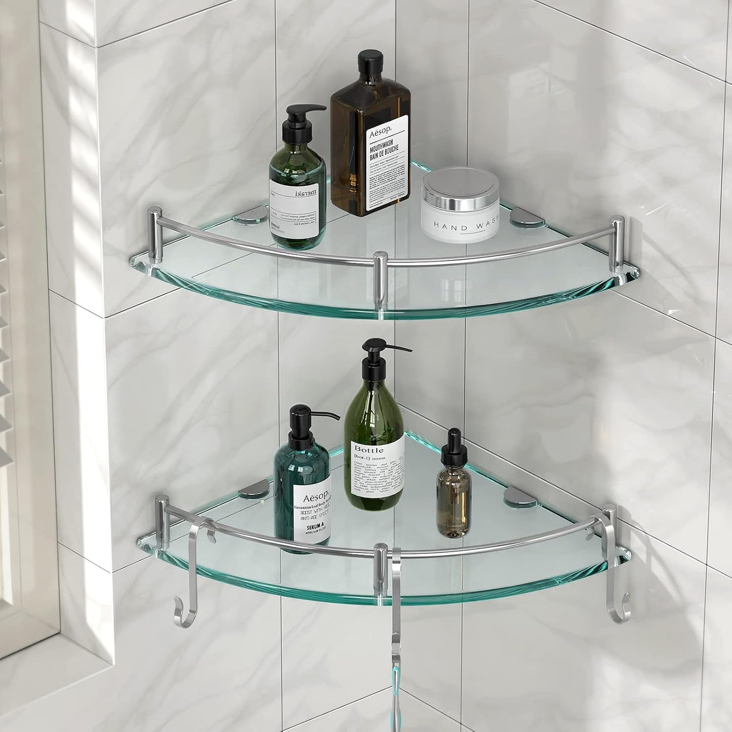 Estante ducha cristal esquina con 3 ganchos