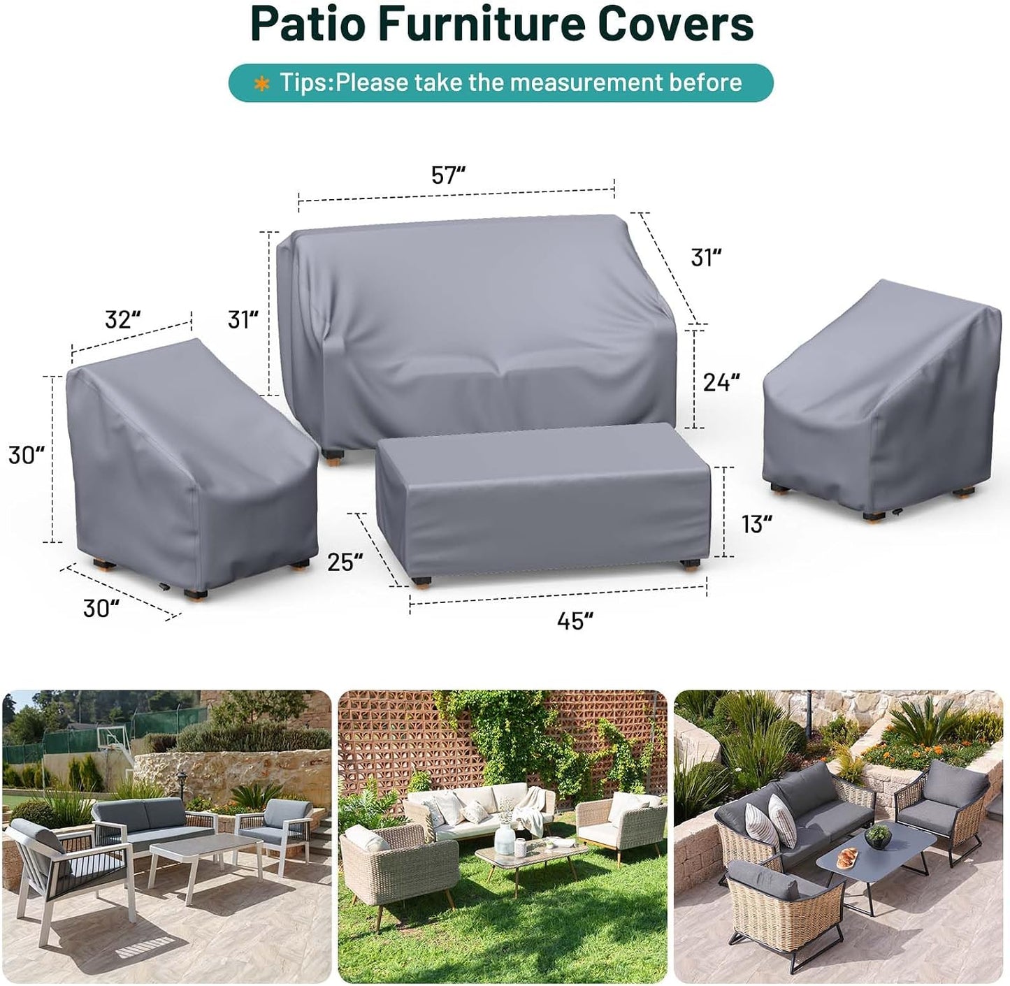Fundas muebles patio 4 Pzas impermeables con correa