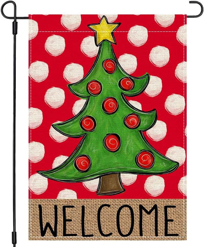 Bandera jardín Navidad 12x18pulg doble cara árbol lunares rojo