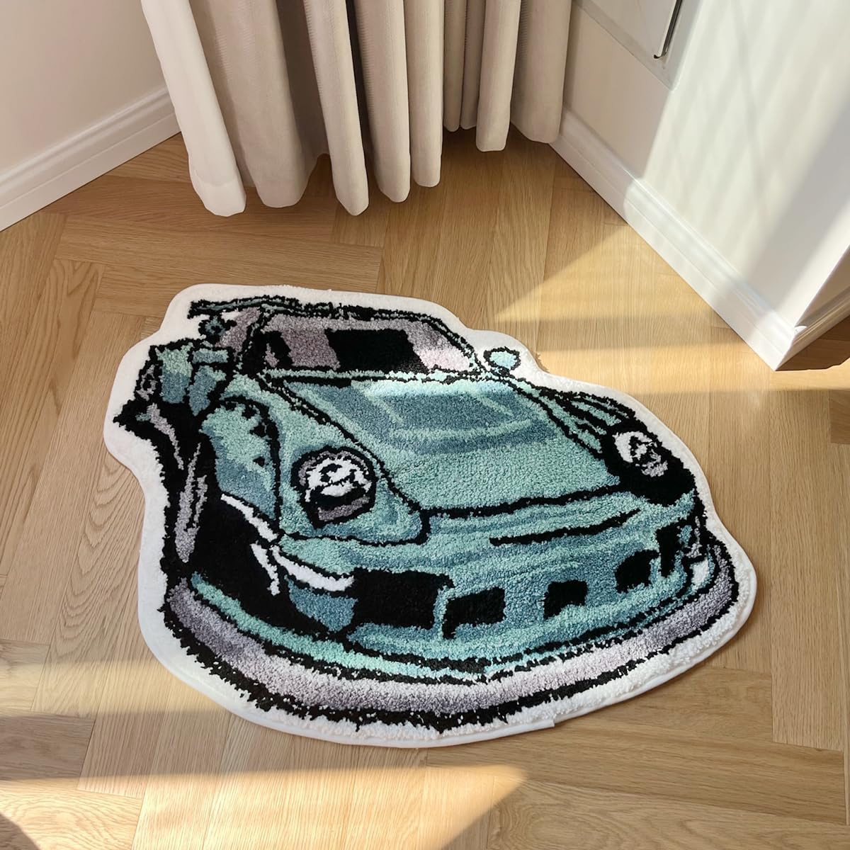 Alfombra coche verde antiderrap cama puerta 80x61cm