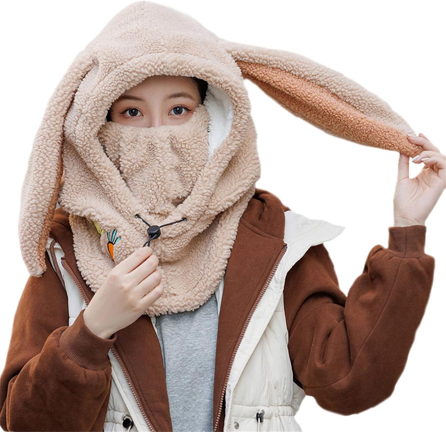 Calentador cuello invierno mujer orejas conejo resistente viento
