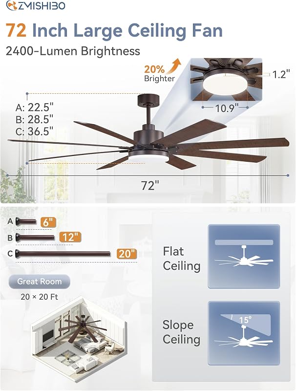 Ventilador techo 72" estilo granja marrón luz LED 6 vel 3CCT