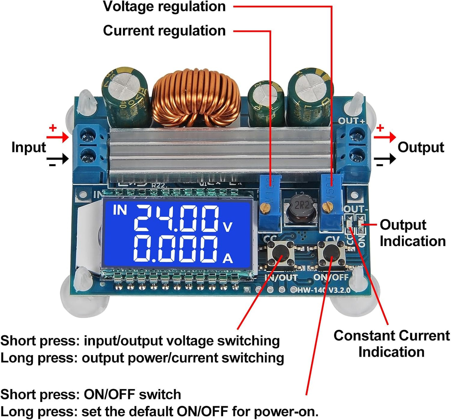 Convertidor DC-DC con LCD 5.5-30V 3A 35W Módulo Fuente