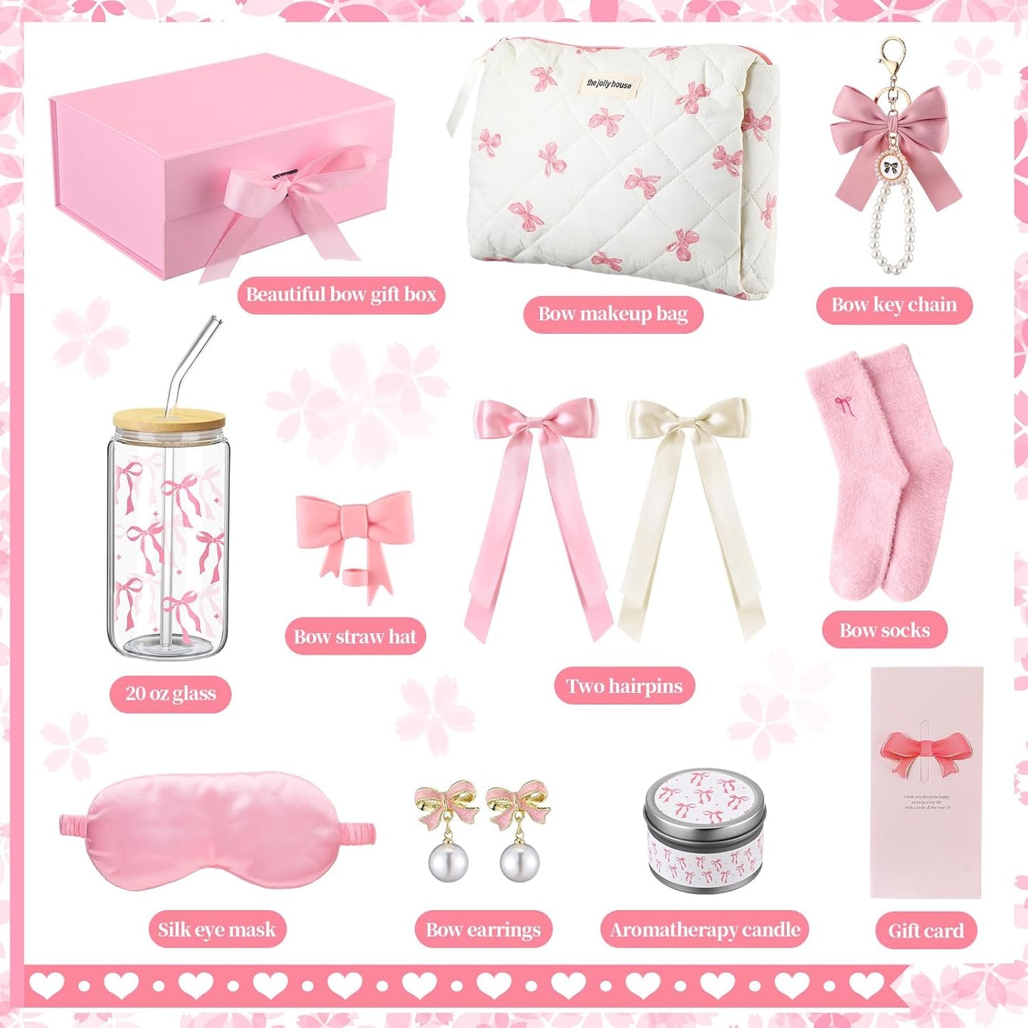 Set lazo rosa cesta cumpleaños mujer adolescente niña