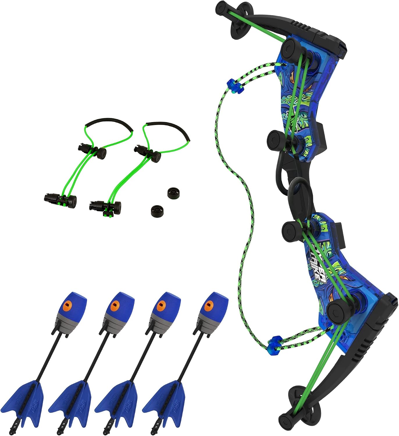 Pack arco dominador azul 4 flechas silbato cuerda correa