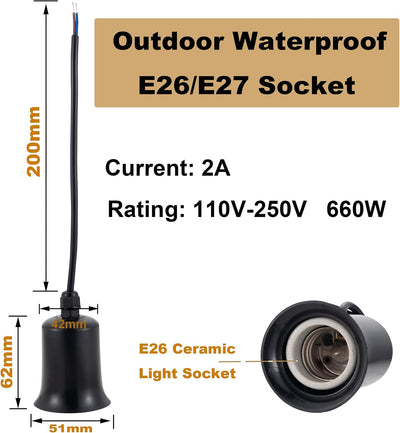 Soporte lámpara E26/E27 impermeable cerámica negro 6"