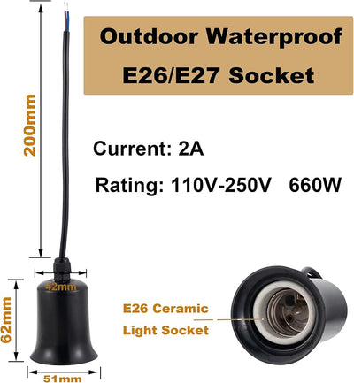 Soporte lámpara E26/E27 impermeable cerámica negro 6"