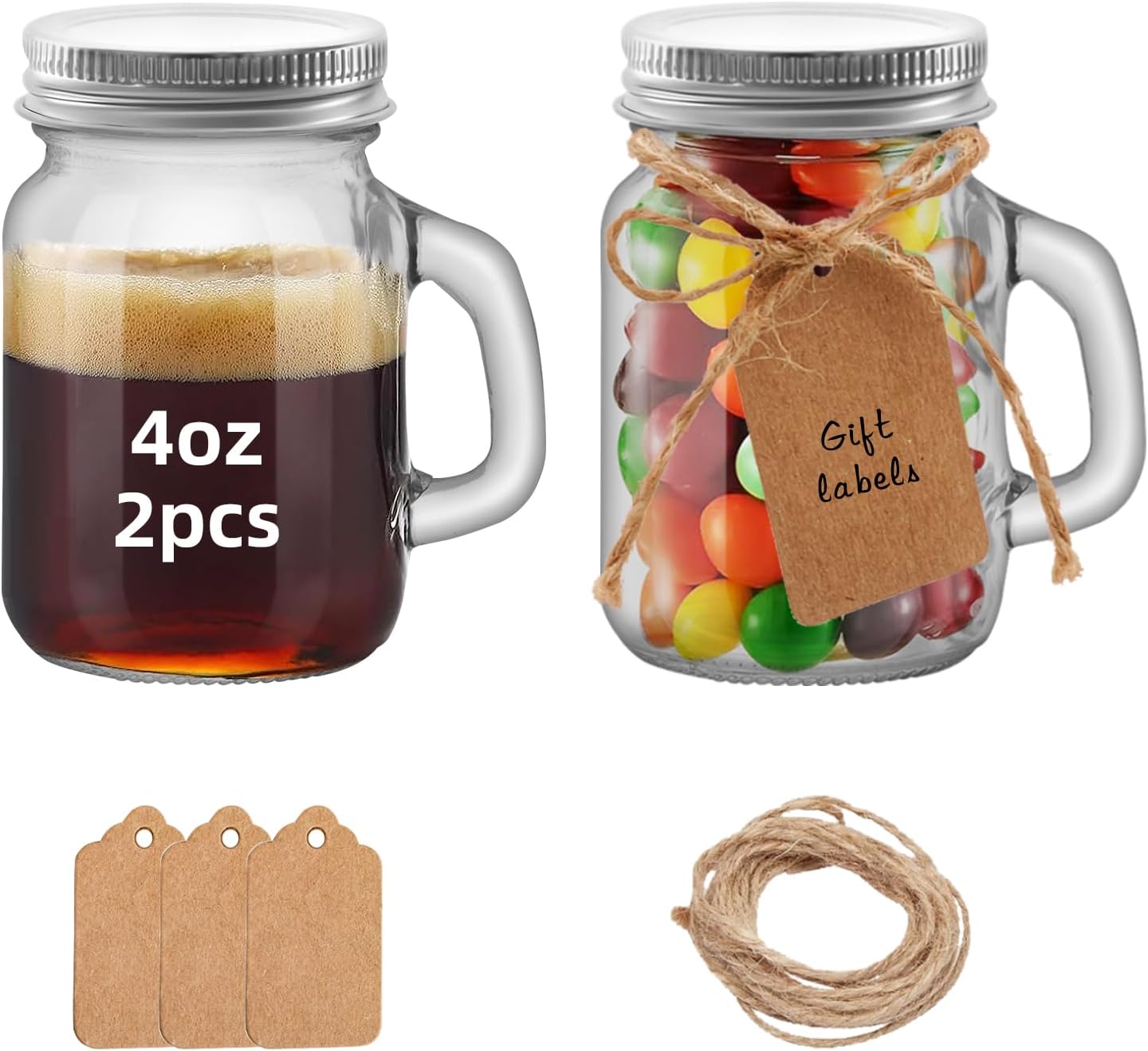 2 Tazas 4oz con Asas y Tapas para Beber y Regalos